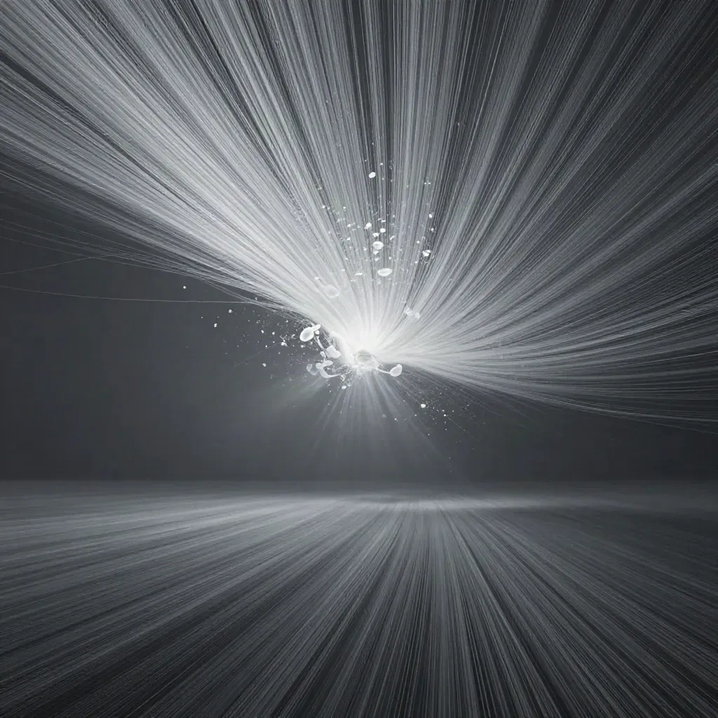Silver filaments converge into a soft off-centre bloom in dark graphite haze.